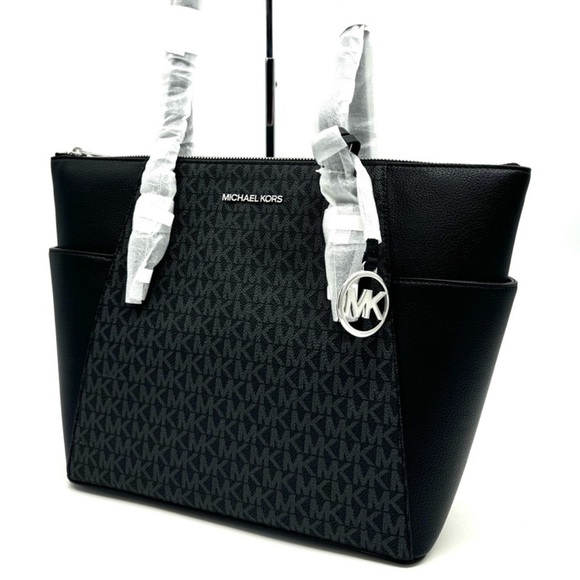 Michael Kors Large Charlotte TZ Tote Bag Black Signature - Picture 2 of 10